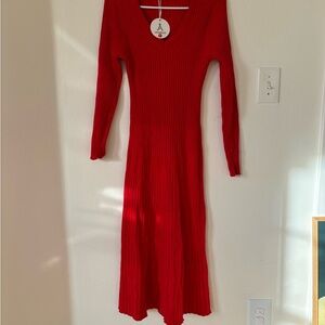 Red Ribbed Knit Dress